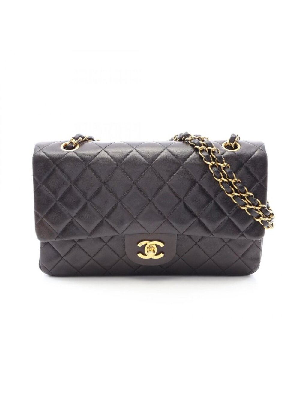 Chanel Shoulder Bag Quilted Double Flap Black Lambskin Chain